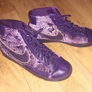 Purple crushed velvet nike high top sneaker